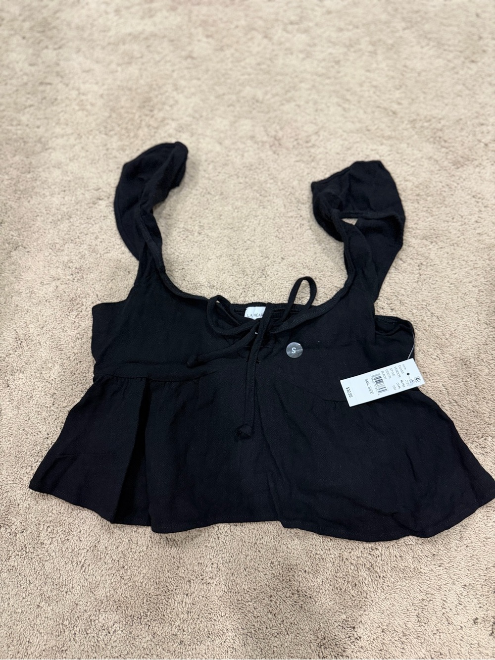 Pacsun Black Women's Babydoll Blouse Tank Top with Tie Detail, Size Small